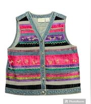 Vintage 90s Y2K Susan Bristol Casuals Embroidered and Beaded Jean Vest Size S