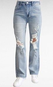 Almost Famous Light Wash Distressed Wide Leg Jeans Size 9