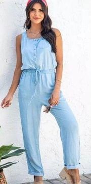 Pink Lily Sea to Shinning Sea Chambray Tank Jumpsuit Size Large