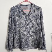 Flax Linen Printed Long Sleeve Blouse size S