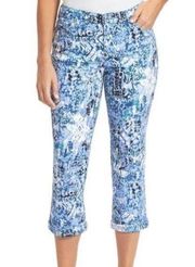 NEW NWT NINE WEST Chrystie Capri Jeans Periwinkle Blue Printed Cotton Denim 6