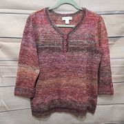 Christopher & Banks Burgundy Knit V-Neck 3/4 Sleeve Women's Sweater Size Medium