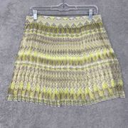 American Eagle Skirt Womens 10 Mini Yellow Gray Aztec Pleated Flowy Zip Boho