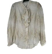 7 For All Mankind Womens Silk Tie Neck Blouse in White Gold Viscose Medium