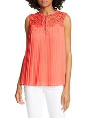 NEW Ted Baker Lace Yoke Pleated Sherbey Blouse Pink Size 1 (XS 0-2) Casual