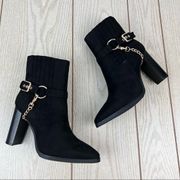 NWT  Fallon Chain Detail Ankle Boot 9 Black Faux Suede $100