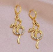 18K Gold Plated Gold Snake Drop Dangle Hoop Earrings for Women