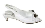 NEW Etienne Aigner Toni White Patent Slingback Peep Toe Kitten Buckle Heels 9.5