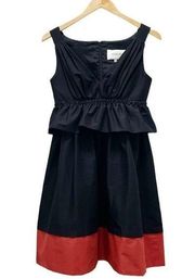 Jill Stuart Dress Black Copper Colorblock Peplum Cocktail Dress Women’s Size 4