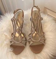 Maripe lightly colored fancy high heels pretty rhinestone straps Size 6