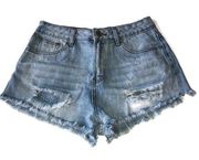 Tobi Womens Ladies Distressed Destroyed Raw Hem Jean Shorts Size 27 Light Wash