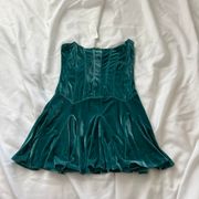 Urban Outfitters Bluish Green Velvet Bustier Mini Dress