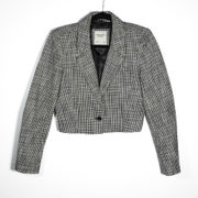 Abercrombie & Fitch Black White Houndstooth Woven Print Cropped Blazer Jacket XS