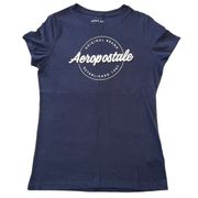 Aeropostale Womens TShirt Classic Crew Graphic Tee Navy Blue Capped Sleeve Large