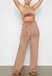 Skims Velour Pants Large Nude Honey Wide Leg Pull On Lounge AThleisure New