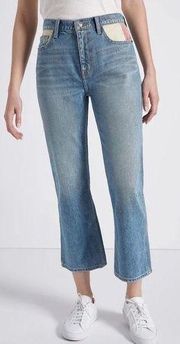 Current Elliot straight leg button patchwork jeans