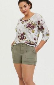 Torrid Twill Military Utility Shorts Olive Green Cotton 12