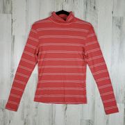 NWOT Three Dots Salmon White Striped Long Sleeve Turtleneck Top Women's Sz Small