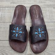 Mystique brown  & turquoise studs leather sandals size 10