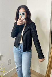 AllSaints Axelle Black Denim Moto Biker Cropped Zip Up Jacket US 2/UK 6/ EU 34