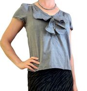 MARC  Blue Chambray Ruffle Jabot Blouse