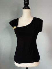 JOSEPH RIBKOFF | Black Blouse with Detachable Dragon Brooch Sz S