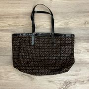 Ann Klein Black & Brown Print Small Open Shoulder Tote / Bag