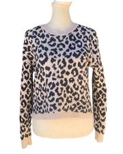 Cream Leopard Animal Print Pullover Knit Crew Neck Sweatshirt