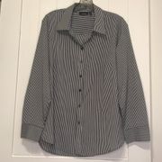 Apt.9 Women's Plus Size Button Front Long Sleeve Shirt Black White Stripe