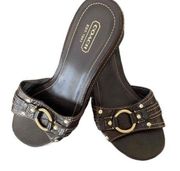 Coach Wedge Sandal Brown Gold Accent Size US 8