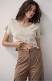 CRESCENT Emma Knit Cropped Top Wool Cashmere Soft in Oatmeal sz. S