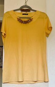 Yellow Blouse With Jewel Details Around The Neck