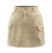 MICAS Pocketed Raw Hem Cargo Denim Skirt Relaxed Comfy Zipper Closure Sz L,NWT