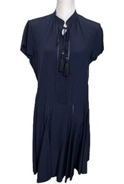 Derek Lam Silk Crepe de Chine Short Sleeve Dress Navy Blue Women’s Size 10.