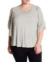 Bobeau Plus Size Stripe Flounce Sleeve Tee  NEW