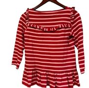 - Pink and Red Stripe Ruffle Kate Spade Knit Top, XS