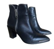 Black leather Diesel biker pointy western ankle boots booties block heel EU 39