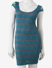 Gray and aqua lace bodycon mini dress size large