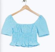 Gingham Smocked Cropped Top blue and white M