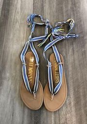 Sam & Libby Wrap Sandals Shoes Size 8.5 Blue Braided Flats