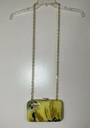 Ted Baker hard case yellow marble evening gold chain purse clutch