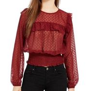 LOVE, FIRE Boho Sheer Burgundy Long Sleeve Bohemian Blouse ~ Women's Size XL