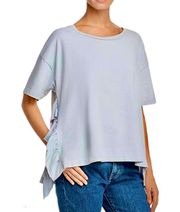 The Side Slit Ruffle Tee Pearl Blue Sz 2 M/L