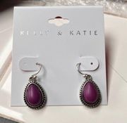 Silver Tone W/Purple Stone Lever-back Drop Earrings