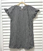 Black Gigham Shift Dress Ruffle Sleeve Size 8