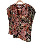 Jaclyn Smith Womens Size S/C. Black Pink Floral Tropical Short Sleeve Blouse