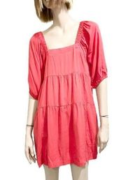 SHINESTAR Coral Pink Tiered Puff Sleeves Summer Mini Dress Size M