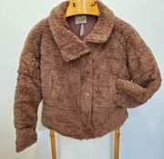 DejaVu mocha brown Teddy coat small collared zip