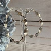 Bold Elements Silver Polished Textured Twisted Hoop Earrings