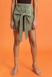 ZARA Womens Mini Skirt Olive Green Knot Tie Front Elastic Waist